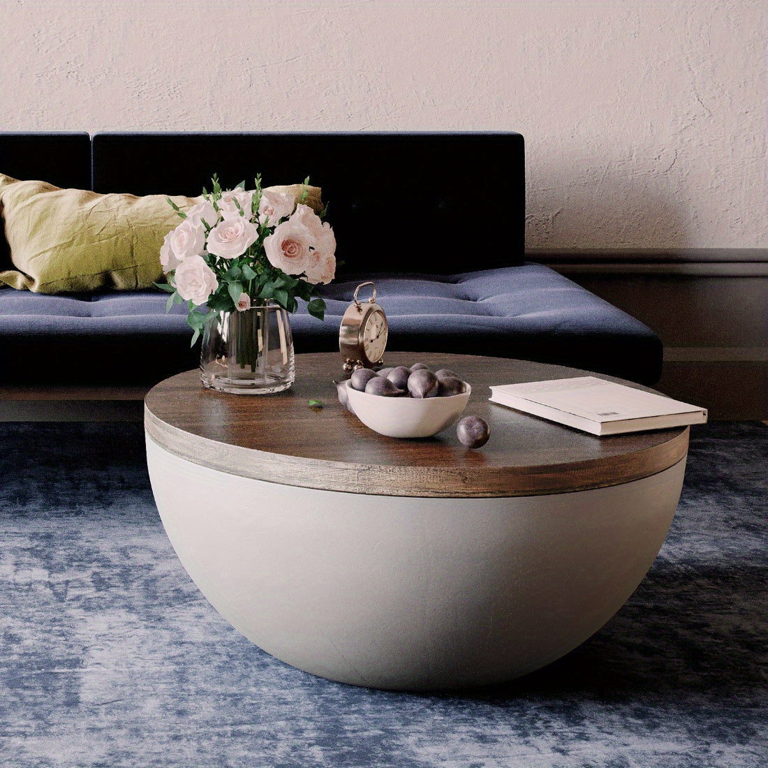 Modern Round Coffee Table with Marble Top - Waterproof, Easy Assembly, Perfect for Living Room & Outdoor Spaces