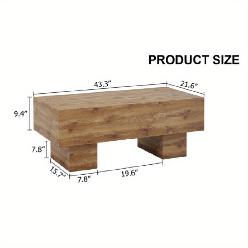 This modern rectangular coffee table features a stylish wood color, making it an ideal addition to any living room or apartment, and measures 43.3 "x 21.6" x 17.2 ".