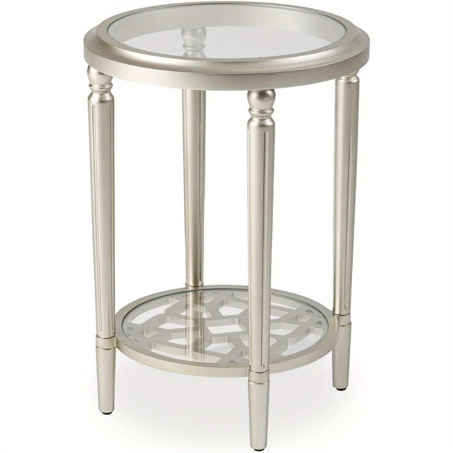 Modern End Table Side Table with Tempered Glass Top, 18" Round Wood Side Table, Lightweight MDF Accent End Table, Champagne Bed Side Table Nightstand for Living Room, Bedroom, Dinning