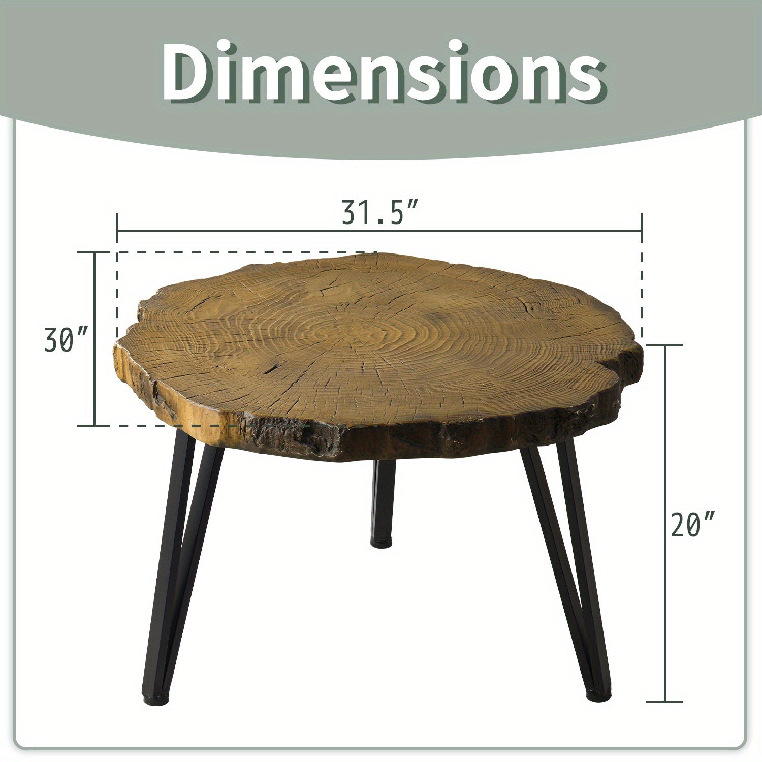 Outdoor Indoor Coffee Table, 19" Wooden Look Coffee Table, Concrete Outdoor Side Table, Modern Round Metal Coffee Table for Livingroom Bedroom, Garden, Backyard