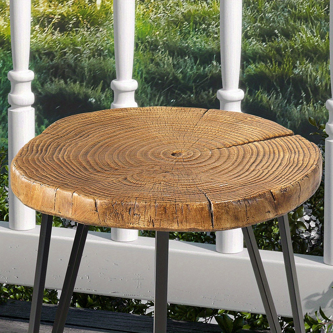 Outdoor Indoor Coffee Table, 19" Wooden Look Coffee Table, Concrete Outdoor Side Table, Modern Round Metal Coffee Table for Livingroom Bedroom, Garden, Backyard