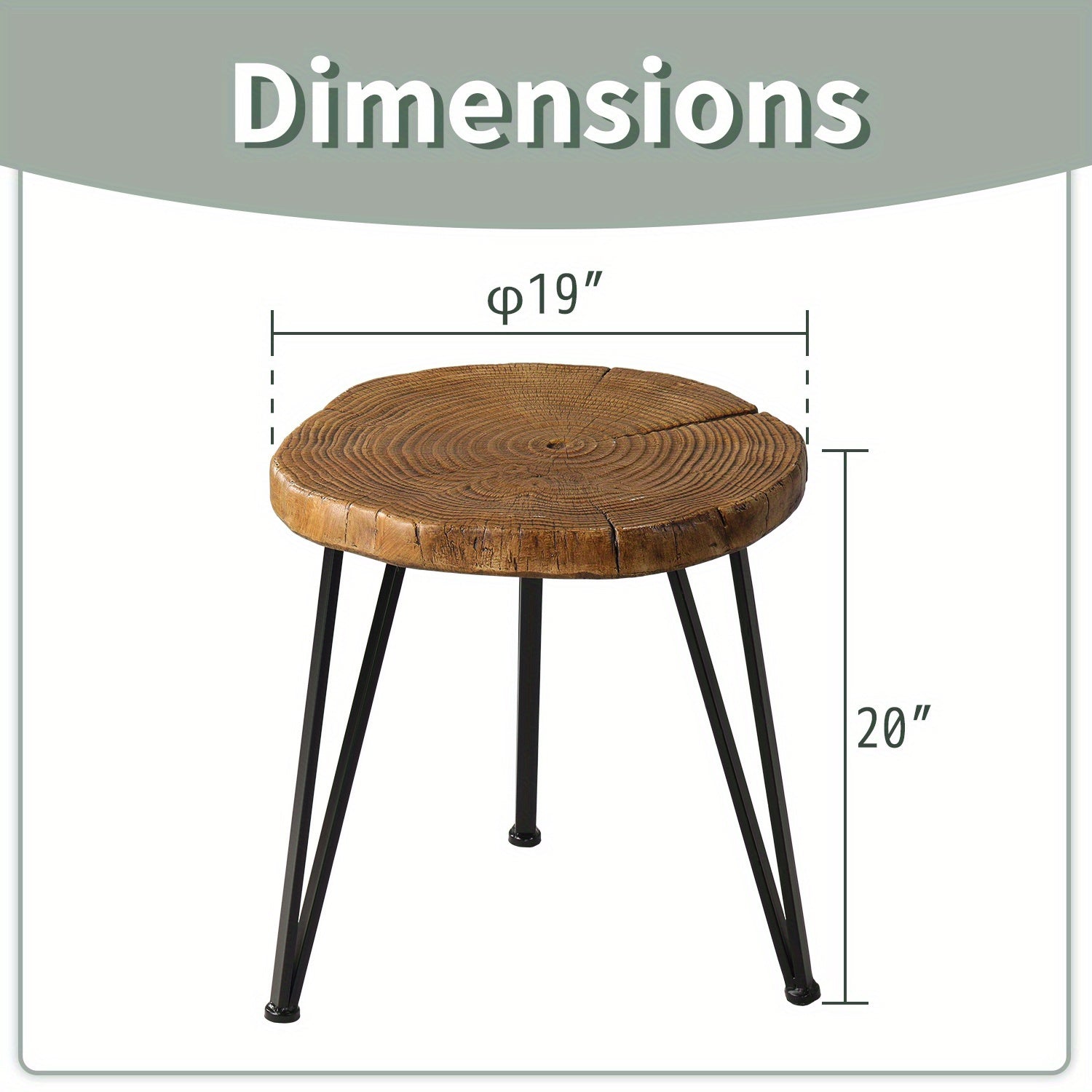 Outdoor Indoor Coffee Table, 19" Wooden Look Coffee Table, Concrete Outdoor Side Table, Modern Round Metal Coffee Table for Livingroom Bedroom, Garden, Backyard