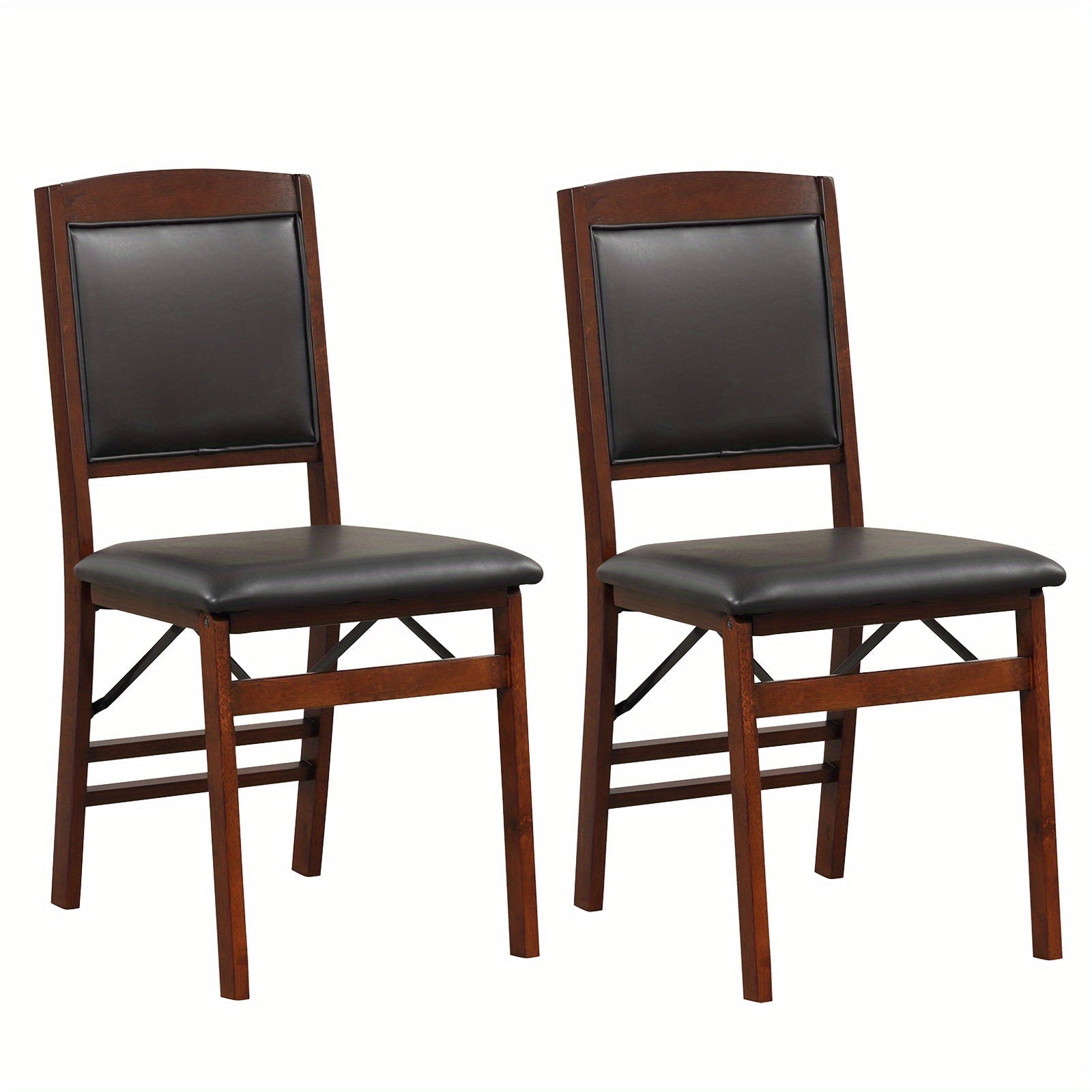 2 Pack Folding Dining Chairs Foldable Chairs w/ PVC Padded Seat & High Backrest - Black/Brown - Dining Chairs Westberry