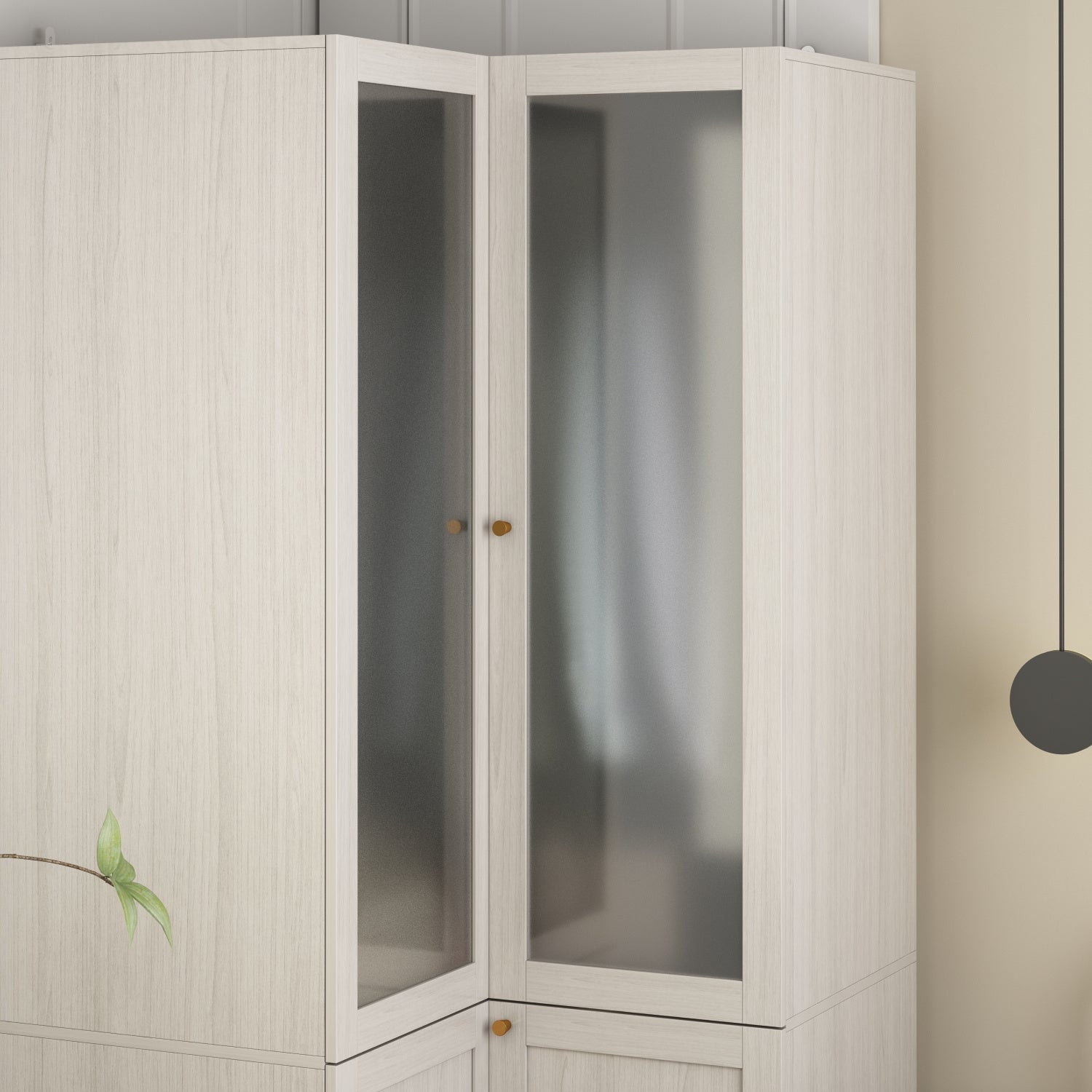 1pc Modern L-Shaped Armoire Wardrobe Closet With Frosted Glass Doors, Hanging Bar, And Shelves, Wooden Storage Cabinet For Bedroom