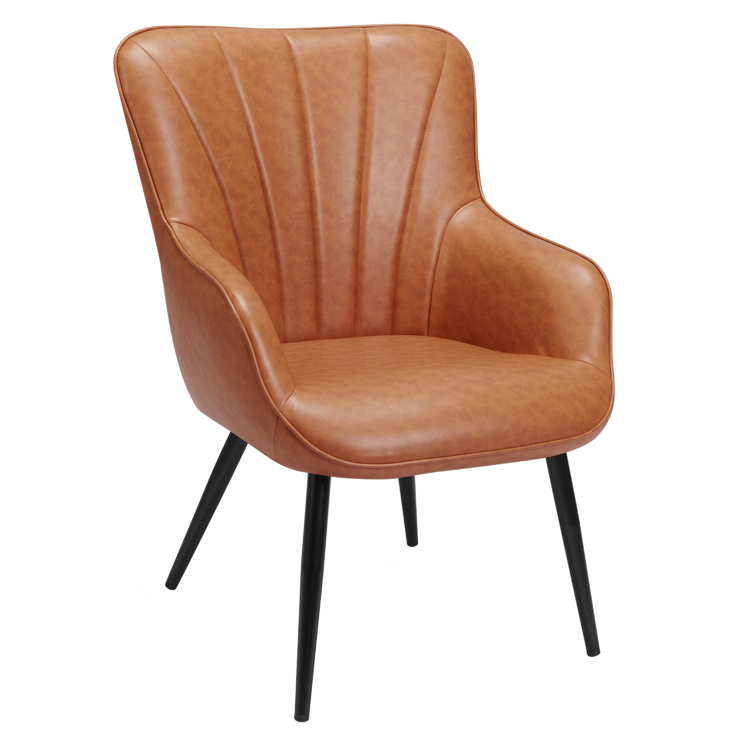 Faux Leather Upholstered Chair Armchair for Living Room Upholstered Wing Back Chair with Metal Legs, Brown