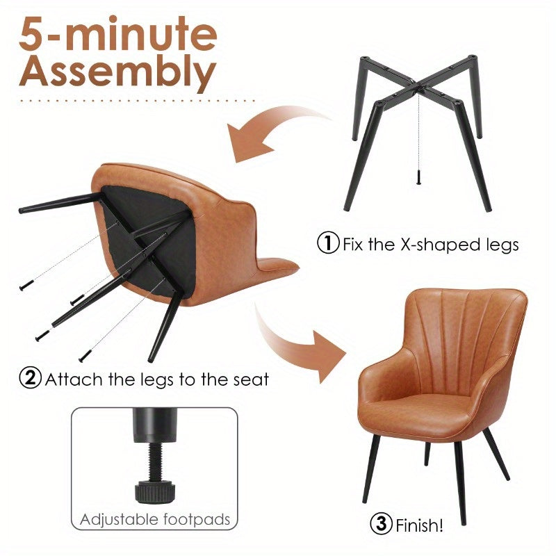 Faux Leather Upholstered Chair Armchair for Living Room Upholstered Wing Back Chair with Metal Legs, Brown