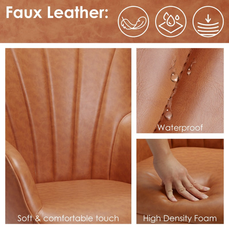 Faux Leather Upholstered Chair Armchair for Living Room Upholstered Wing Back Chair with Metal Legs, Brown