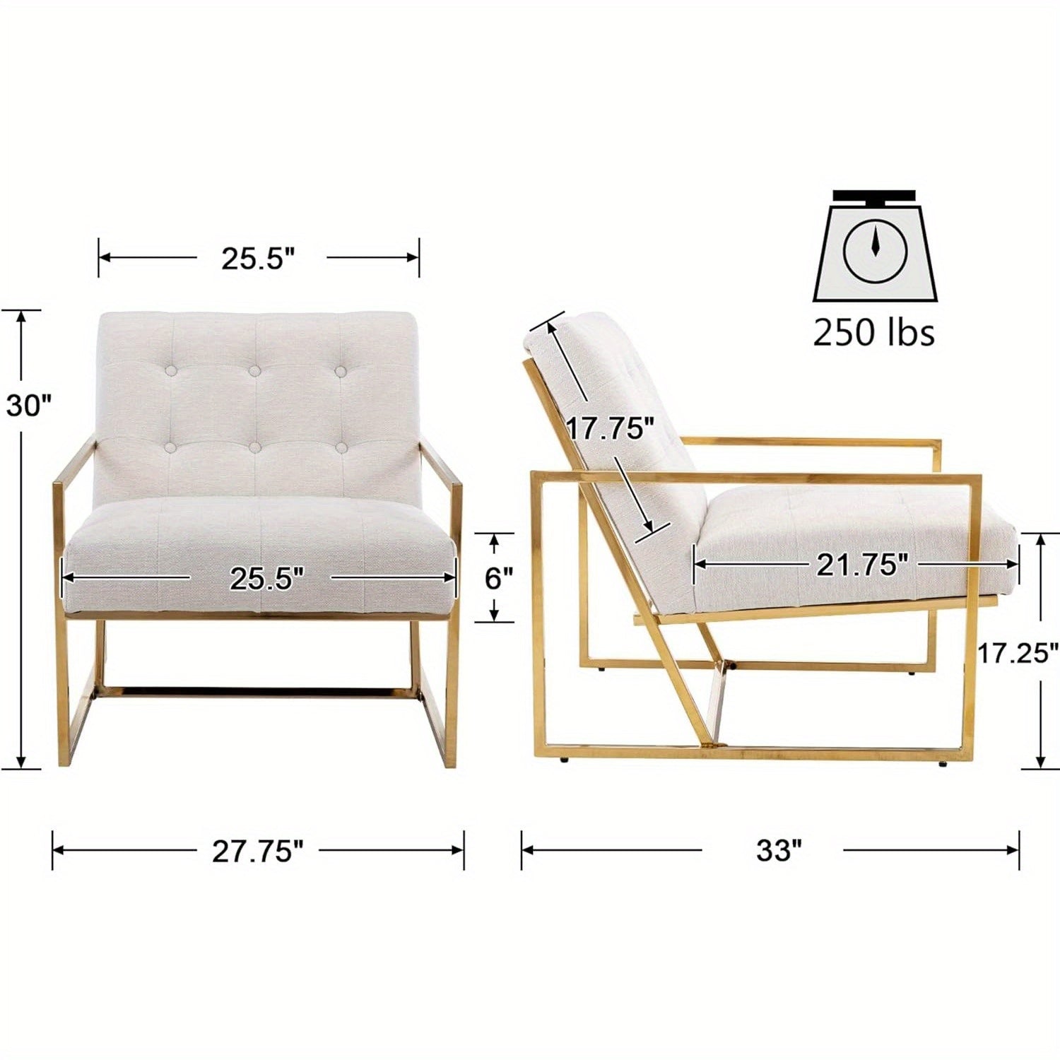 1 Pc Button Tufted Accent Arm Chair with Metal Legs, Linen Upholstered Single Sofa with T Seat Cushion, Side Club Leisure Chair for Reading/Living Room/Bedroom