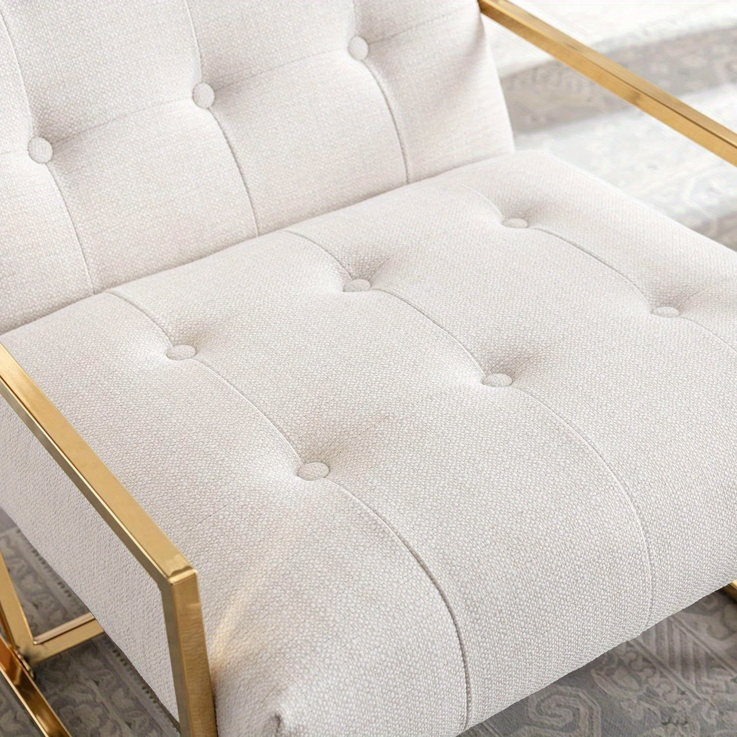 1 Pc Button Tufted Accent Arm Chair with Metal Legs, Linen Upholstered Single Sofa with T Seat Cushion, Side Club Leisure Chair for Reading/Living Room/Bedroom