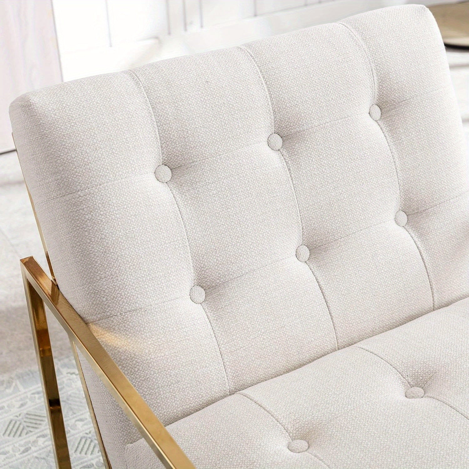 1 Pc Button Tufted Accent Arm Chair with Metal Legs, Linen Upholstered Single Sofa with T Seat Cushion, Side Club Leisure Chair for Reading/Living Room/Bedroom