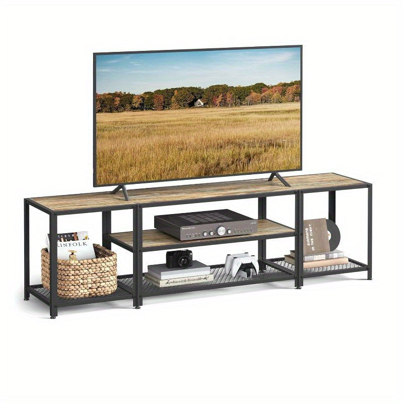 Modern TV Stand for TVs up to 75 Inches, 3-Tier Entertainment Center, Industrial TV Console Table with Open Storage Shelves, for Living Room, Bedroom