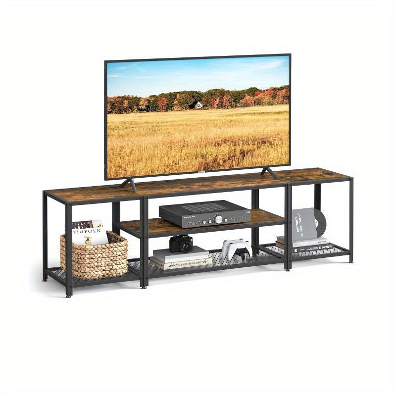 Modern TV Stand for TVs up to 75 Inches, 3-Tier Entertainment Center, Industrial TV Console Table with Open Storage Shelves, for Living Room, Bedroom