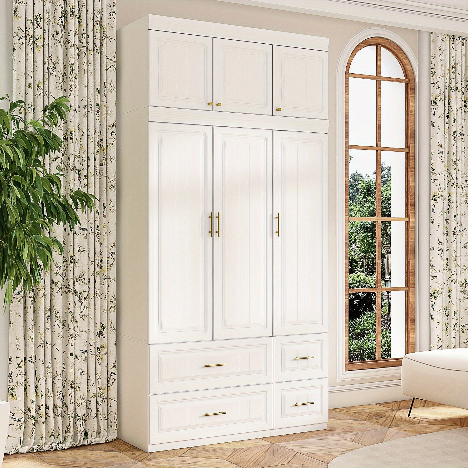 Large Combination Wardrobe with Large Storage Space, Modern Minimalist Style, White Color