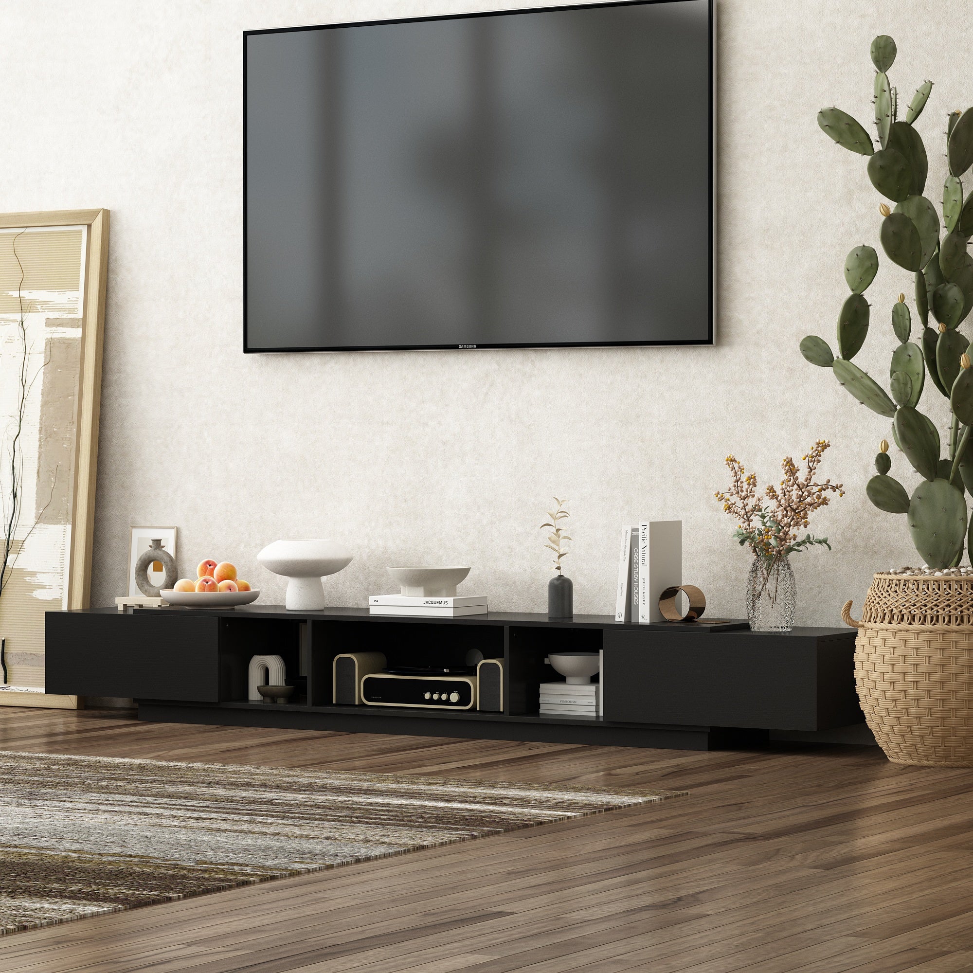 Modern TV Stand for TVs up to 100", Gaming Entertainment Center with 2 Drawers & Shelves