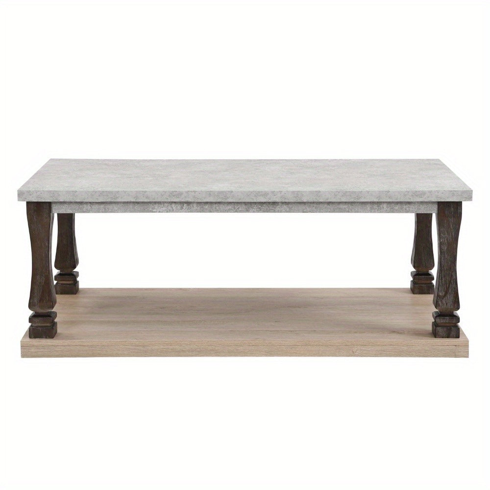 Industrial Coffee Table for Living Room, Wood Coffee Table with 2-Tier Storage Shelf, Entertaining Coffee Table, Cocktail Table with Open Storage Shelf, Modern Coffee Table, Light Grey+Natural, 48'' L x 23.9'' W x 18.62'' H