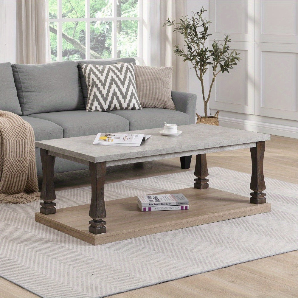 Industrial Coffee Table for Living Room, Wood Coffee Table with 2-Tier Storage Shelf, Entertaining Coffee Table, Cocktail Table with Open Storage Shelf, Modern Coffee Table, Light Grey+Natural, 48'' L x 23.9'' W x 18.62'' H