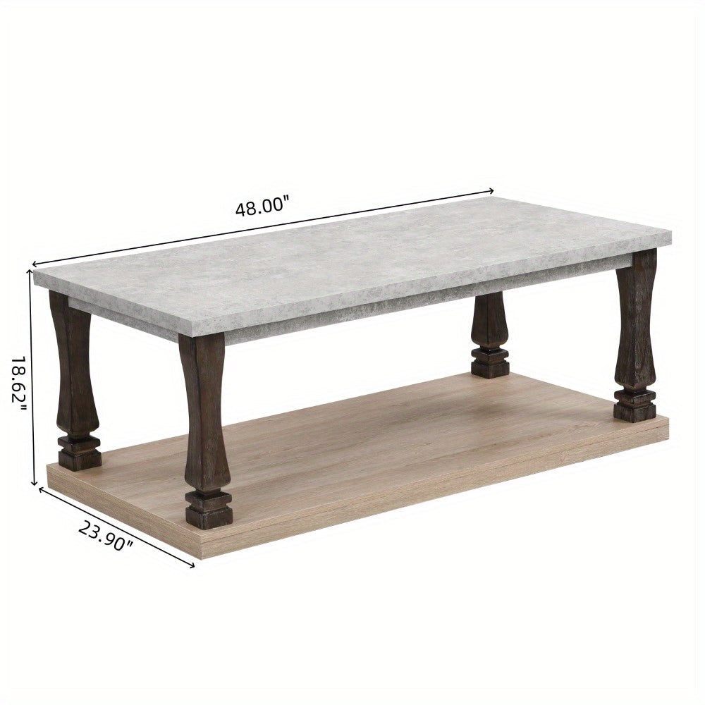 Industrial Coffee Table for Living Room, Wood Coffee Table with 2-Tier Storage Shelf, Entertaining Coffee Table, Cocktail Table with Open Storage Shelf, Modern Coffee Table, Light Grey+Natural, 48'' L x 23.9'' W x 18.62'' H