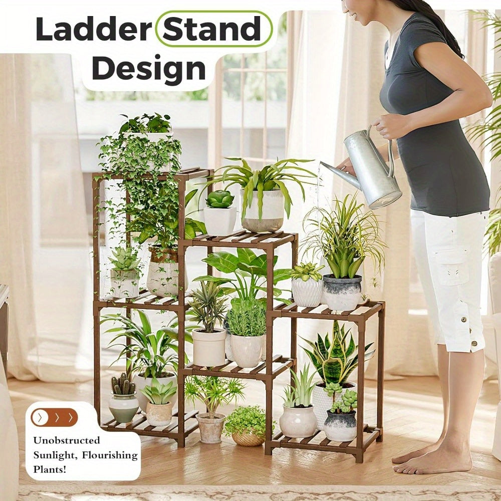 Boho Chic 3-Tier Wooden Plant Stand - Indoor/Outdoor Ladder Shelf for Multiple Plants, Perfect for Living Room & Patio Decor, Ideal Gardening Gift for Mom