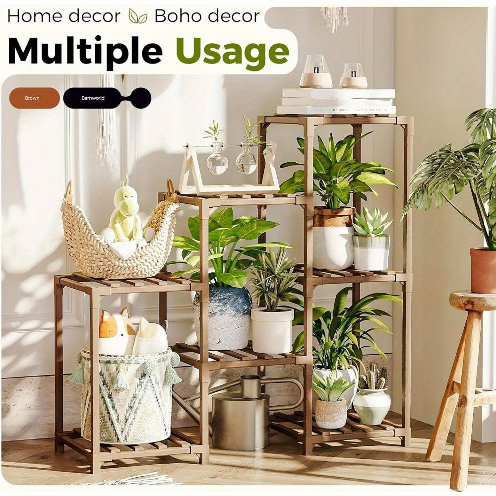 Boho Chic 3-Tier Wooden Plant Stand - Indoor/Outdoor Ladder Shelf for Multiple Plants, Perfect for Living Room & Patio Decor, Ideal Gardening Gift for Mom