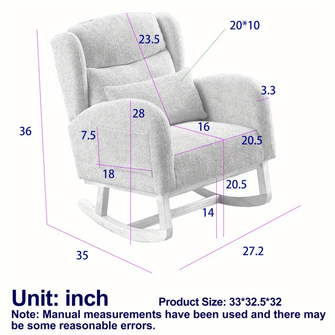 27.2"W Modern Accent High Backrest Living Room Lounge Arm Rocking Chair, Two Side Pocket