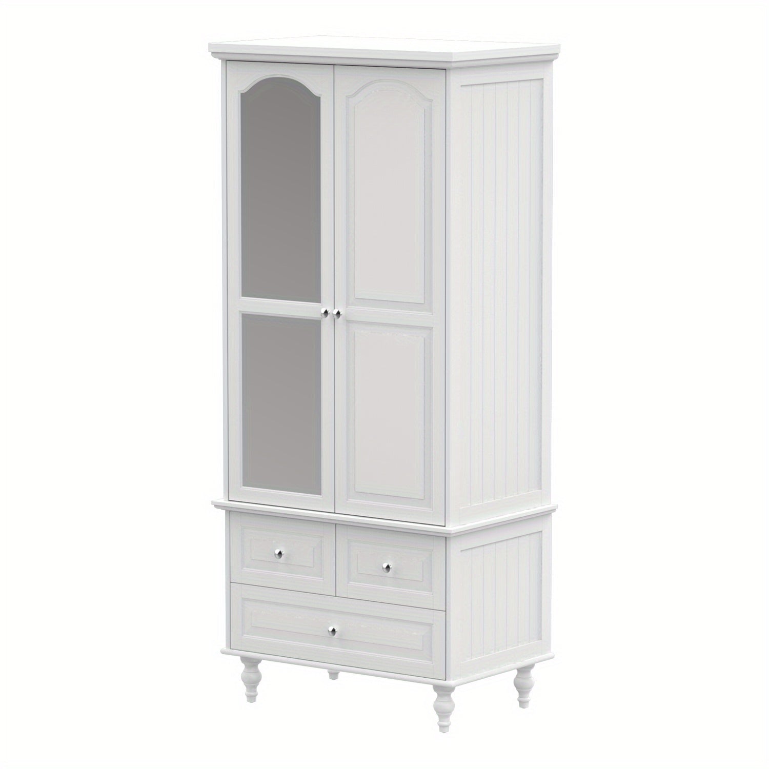 Modern large independent wardrobe with 2 doors, drawers, and mirrors, large storage capacity, white