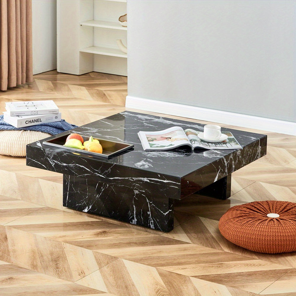 A modern and practical coffee table made of MDF material with black patterns. The fusion of elegance and natural fashion 31.4"*31.4"*12"