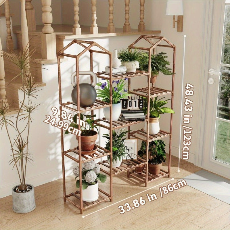 Versatile 9-Tier Wooden Plant Stand - Space-Saving, Durable Indoor/Outdoor Flower Pot Rack with Sturdy ABS Joints & Moisture-Resistant Finish, Box,Cabinet,Rack for Outdoor Storage