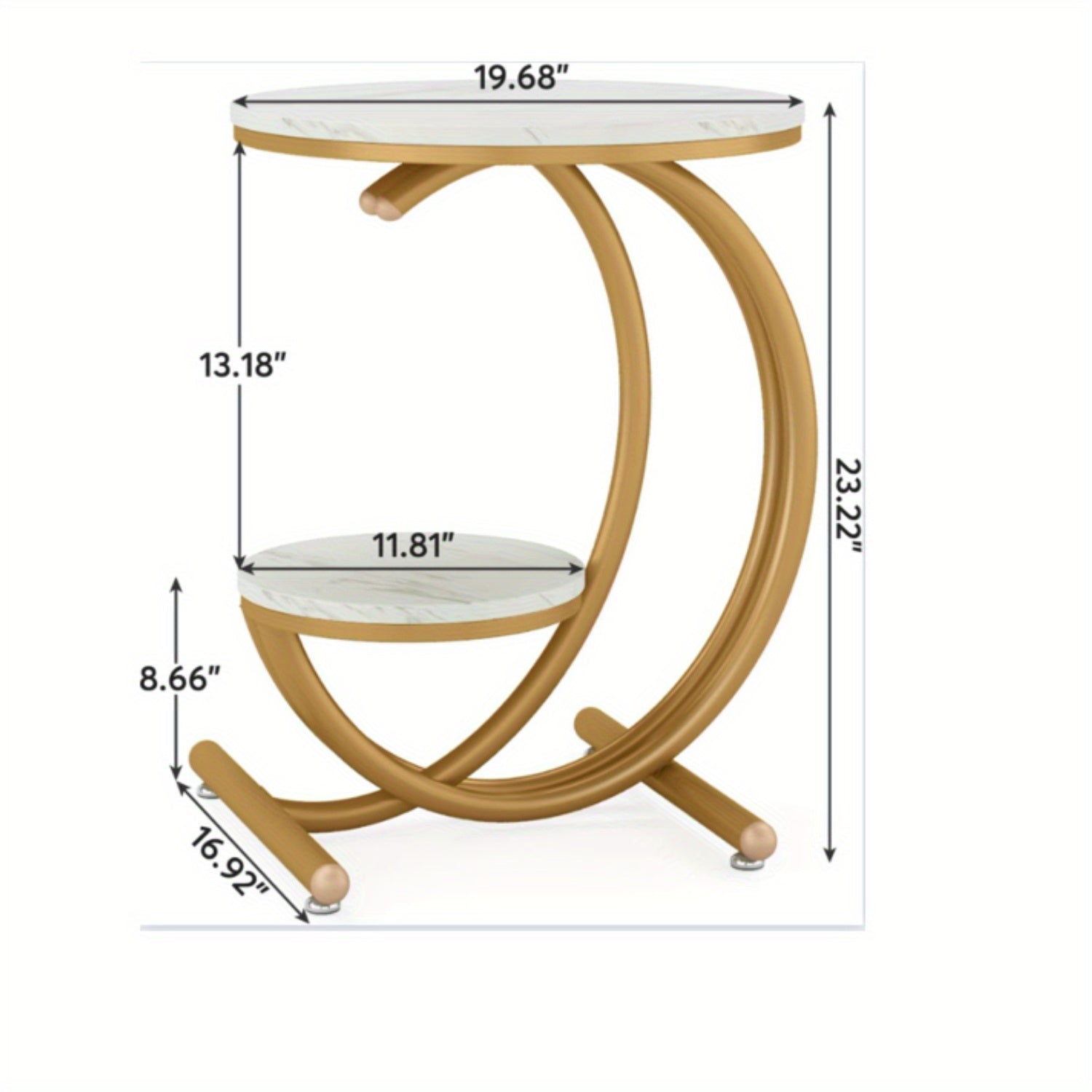 2-Tier Faux Marble Side Table with Storage Shelf - Small Modern Accent Table - Round End Nightstand for Bedroom, Living Room