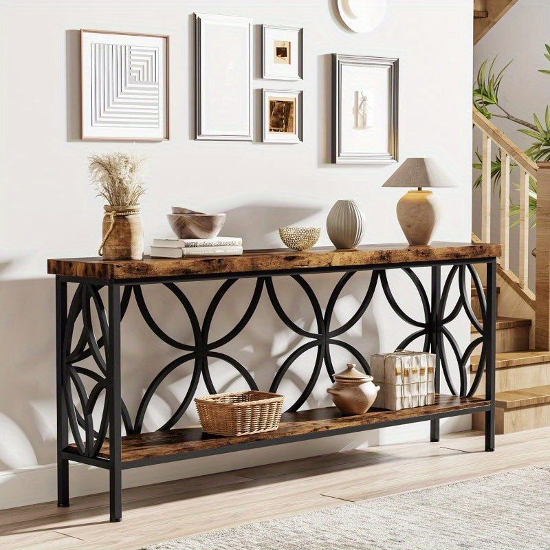 70.9-Inch Unique Design Narrow Sofa Table, Industrial Long Sofa Table Behind Couch, Entry Console Table with Storage for Entryway, Living Room, Foyer