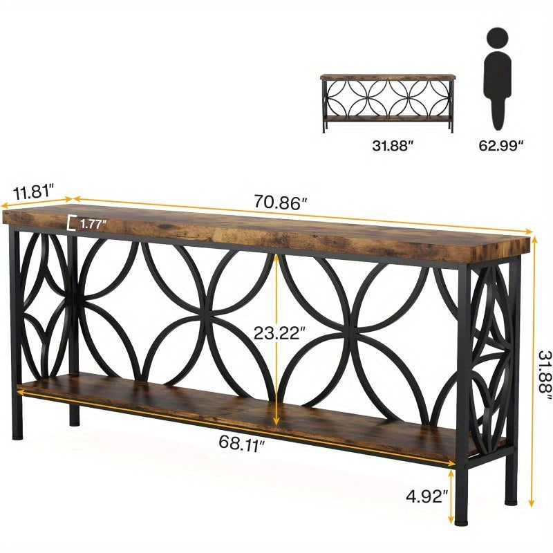 70.9-Inch Unique Design Narrow Sofa Table, Industrial Long Sofa Table Behind Couch, Entry Console Table with Storage for Entryway, Living Room, Foyer