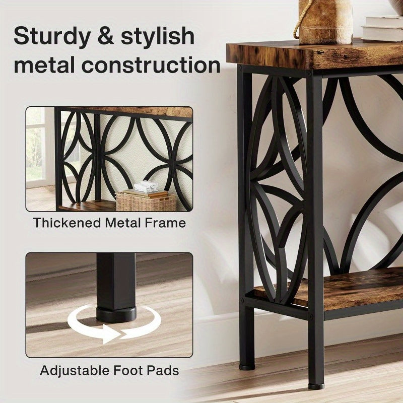 70.9-Inch Unique Design Narrow Sofa Table, Industrial Long Sofa Table Behind Couch, Entry Console Table with Storage for Entryway, Living Room, Foyer