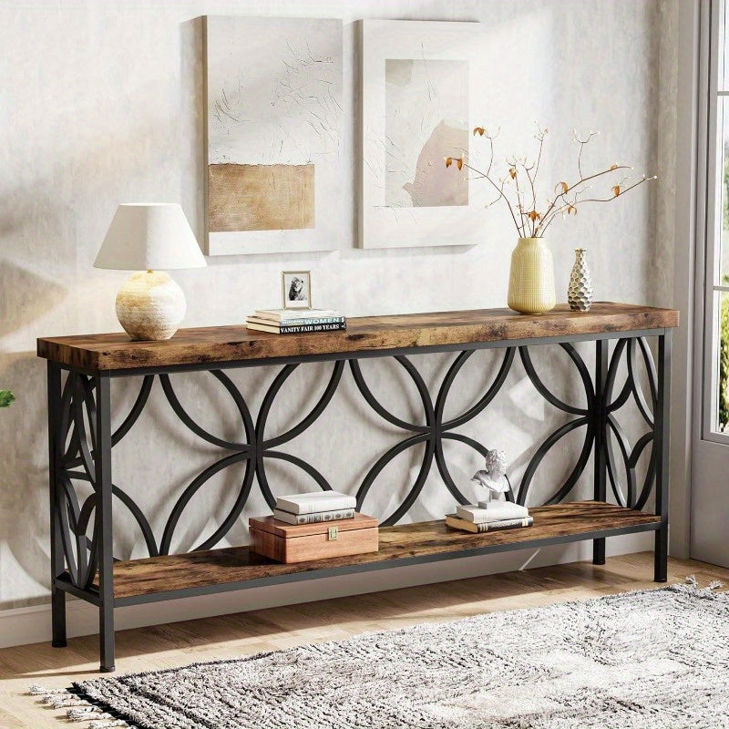 70.9-Inch Unique Design Narrow Sofa Table, Industrial Long Sofa Table Behind Couch, Entry Console Table with Storage for Entryway, Living Room, Foyer