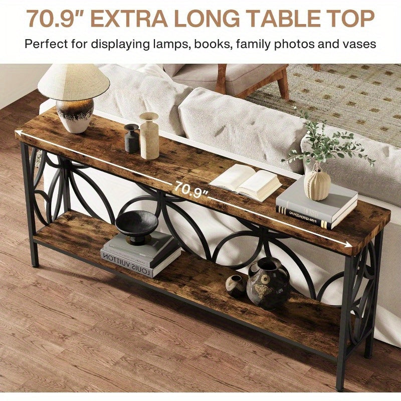 70.9-Inch Unique Design Narrow Sofa Table, Industrial Long Sofa Table Behind Couch, Entry Console Table with Storage for Entryway, Living Room, Foyer