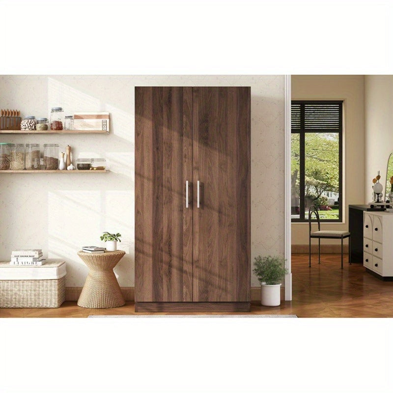 2-Door Wooden Wardrobe Armoire with 3 Storage Shelves, Brown