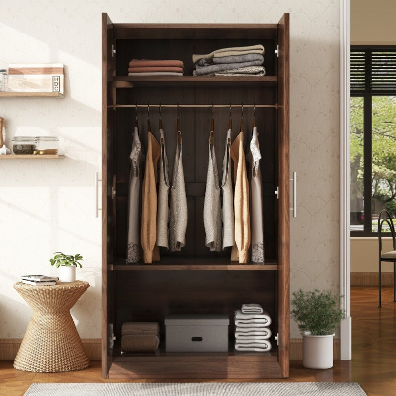 2-Door Wooden Wardrobe Armoire with 3 Storage Shelves, Brown