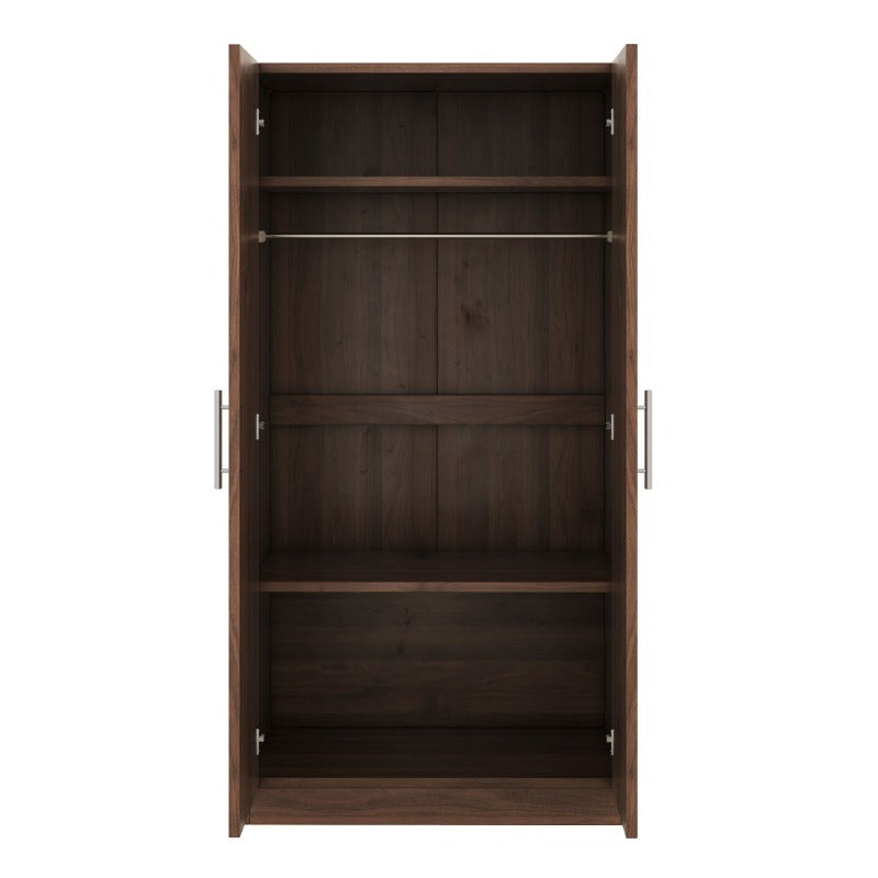 2-Door Wooden Wardrobe Armoire with 3 Storage Shelves, Brown