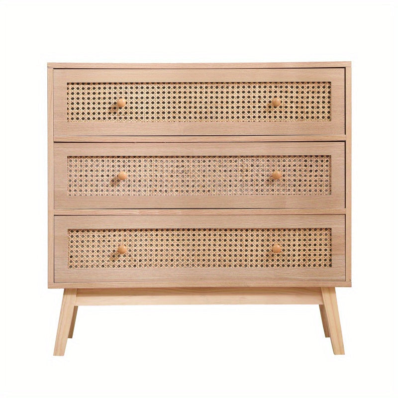 80cm 3-Drawers Chest of Drawers Rattan Storage Cabinet Rattan Drawer Chest For Bedroom Living Room Natural - Dresser