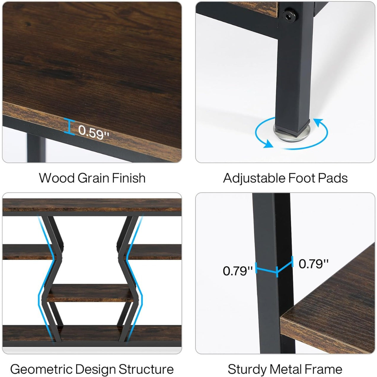 4 Tier Industrial Extra Long Narrow Entryway Accent Tables for Hallway, Living Room, Foyer, 70.9 Inches Sofa Console Table with Wood Storage Shelves