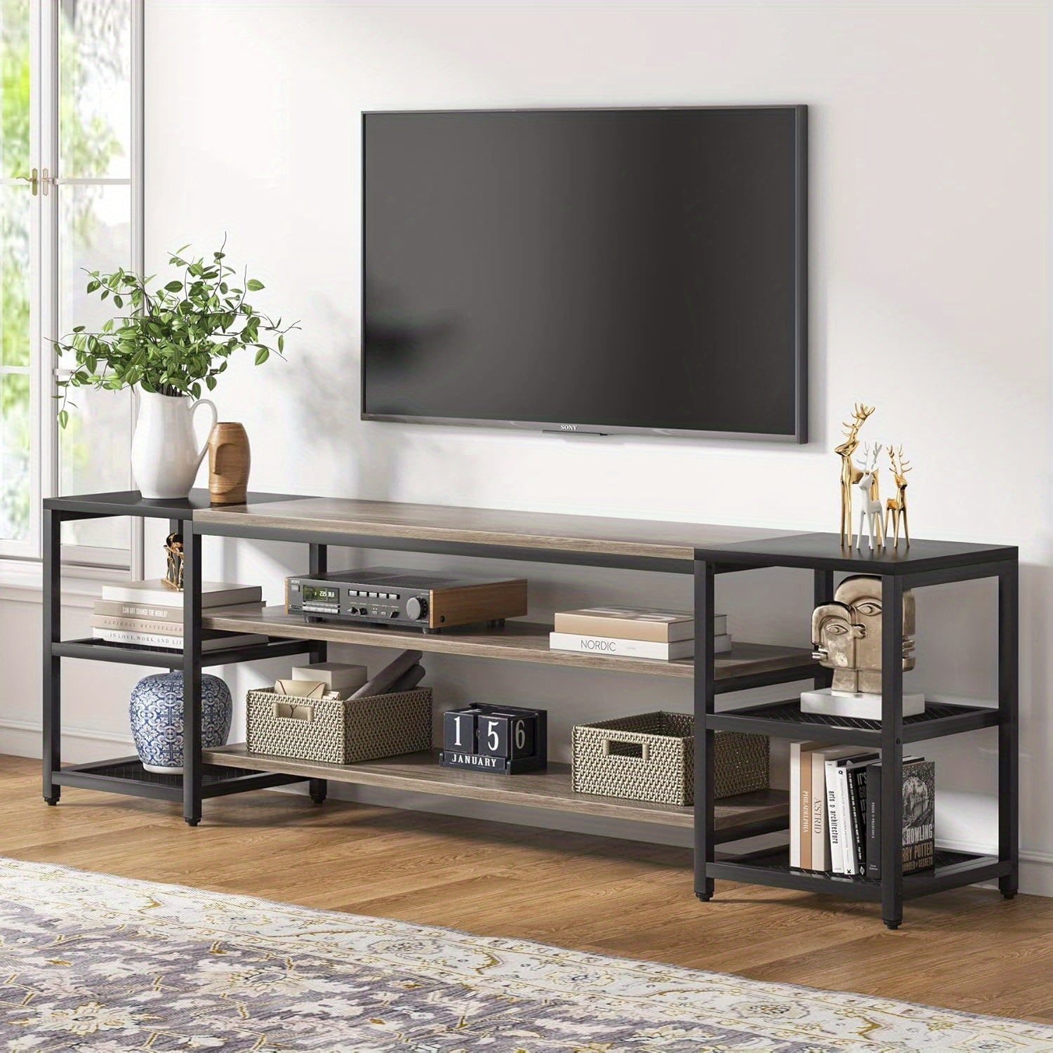 198cm Industrial Entertainment Center - Suitable for TVs up to 85 Inch Includes 3-Tier Storage Shelves Perfect as TV