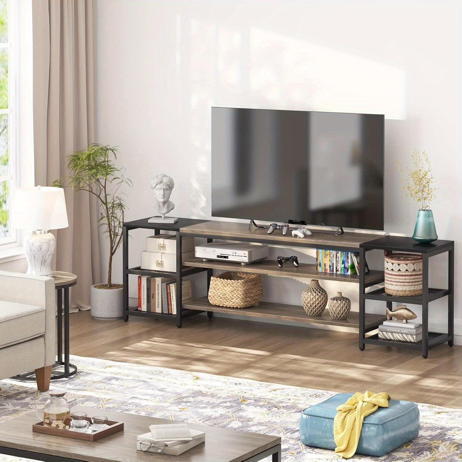 198cm Industrial Entertainment Center - Suitable for TVs up to 85 Inch Includes 3-Tier Storage Shelves Perfect as TV
