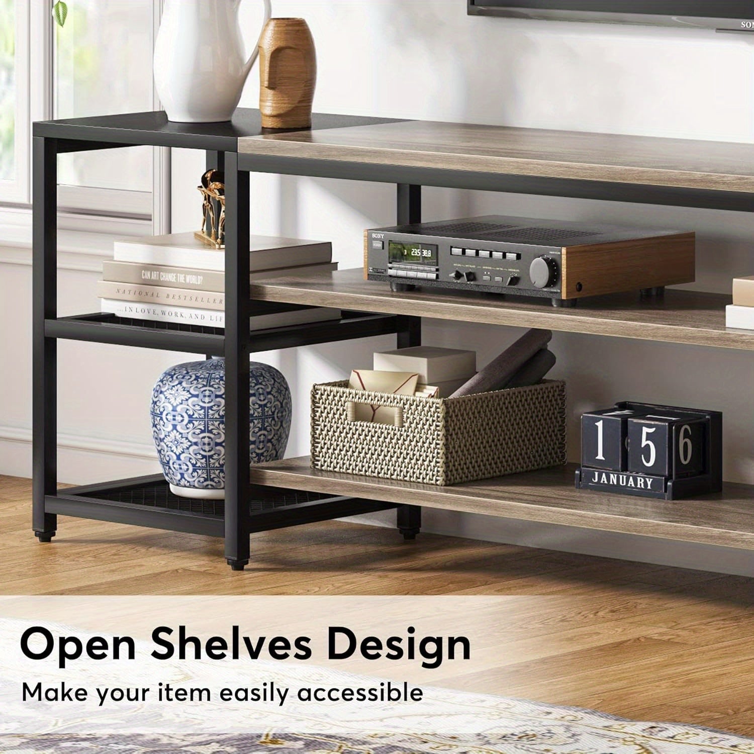 198cm Industrial Entertainment Center - Suitable for TVs up to 85 Inch Includes 3-Tier Storage Shelves Perfect as TV