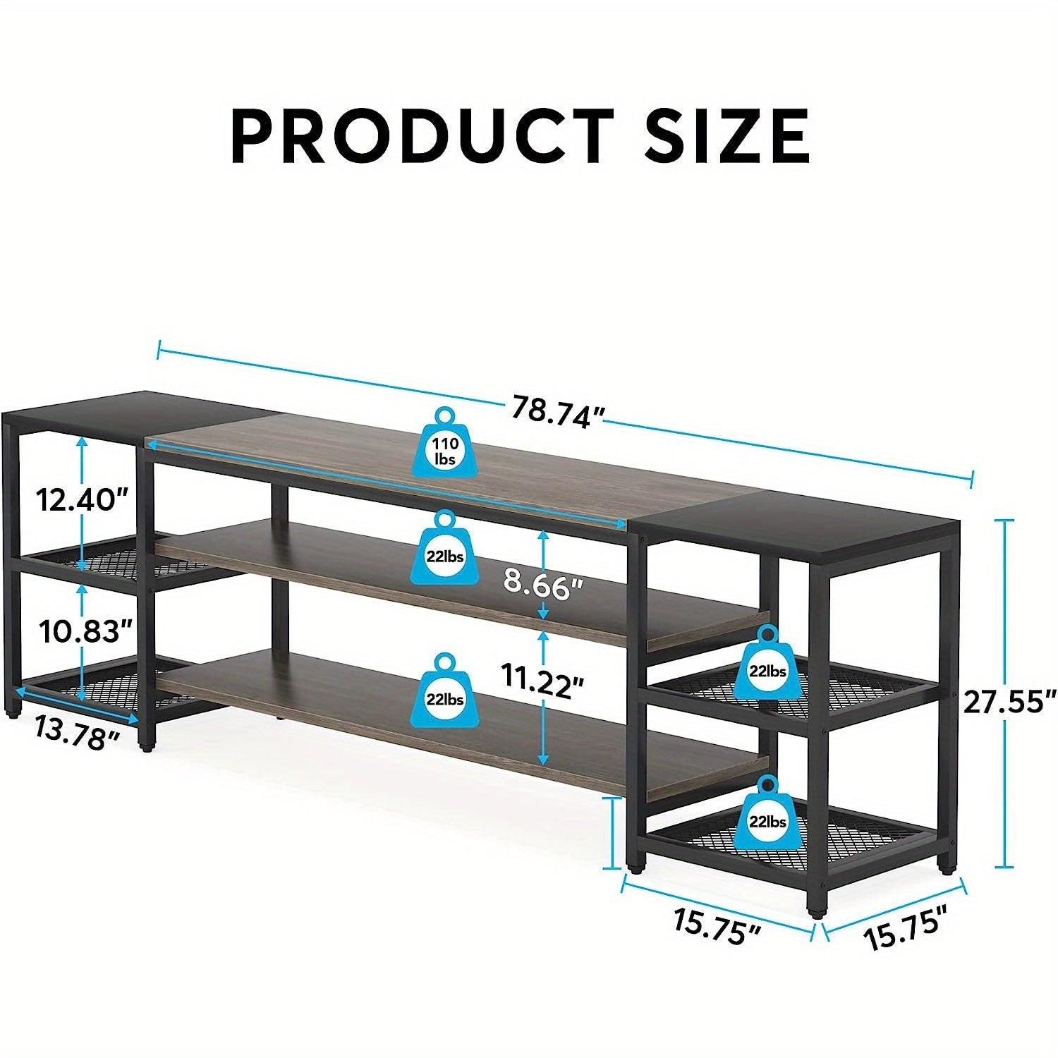 198cm Industrial Entertainment Center - Suitable for TVs up to 85 Inch Includes 3-Tier Storage Shelves Perfect as TV