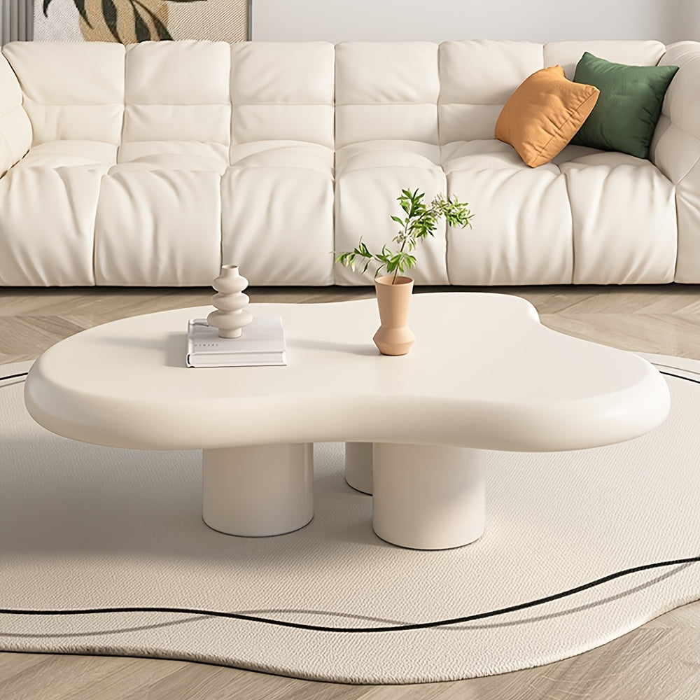 Cloud Coffee Table White Coffee Table Suitable for Living Room, 39.4 Inch Modern Unique Coffee Table, with 3 Legs Cream Coffee Table Cute Irregular Coffee Table Center Table Tea Table Suitable for Office