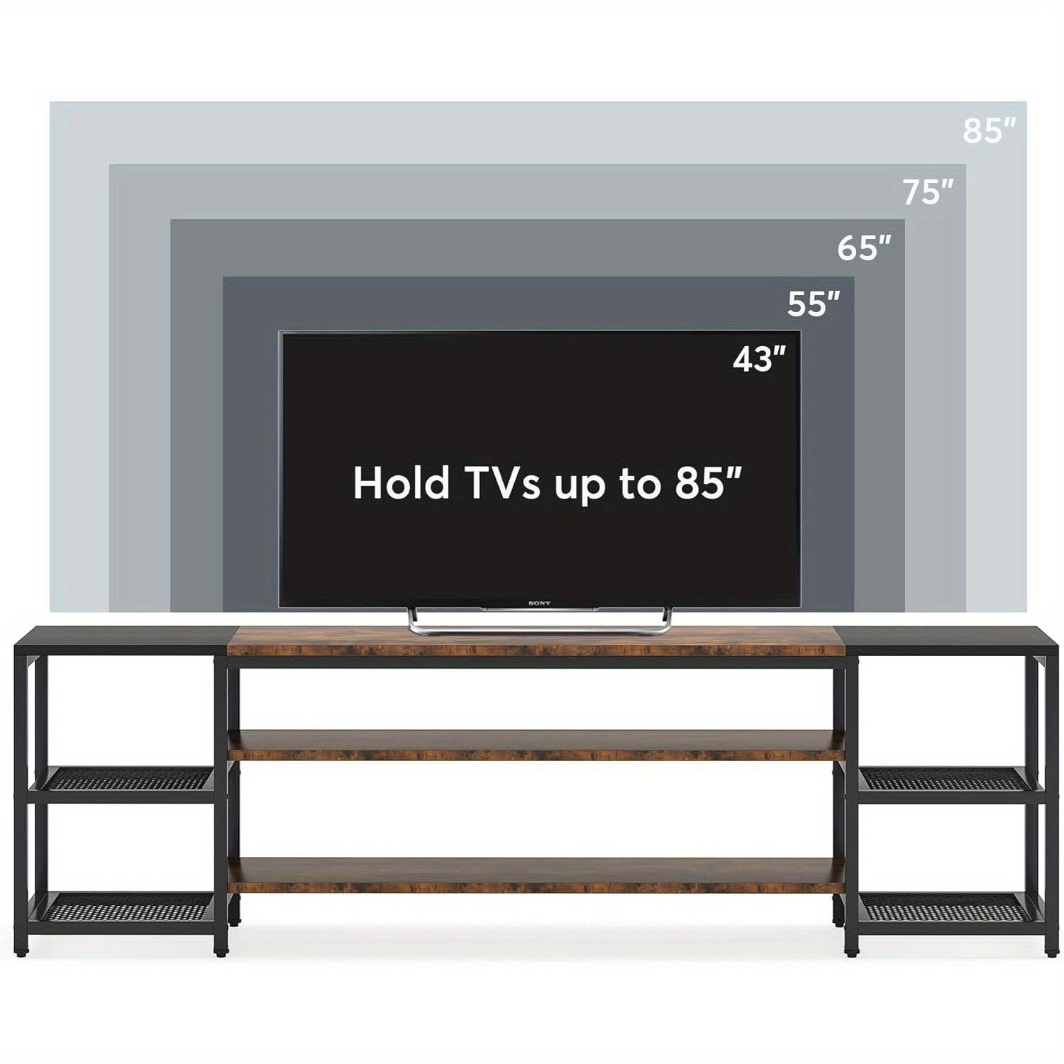 78 Inch TV Stand for TVs up to 85 Inch, Media Entertainment Center Console Table with Storage Shelves, Industrial 3-Tier TV Console Table for Living Room, Entertainment Room