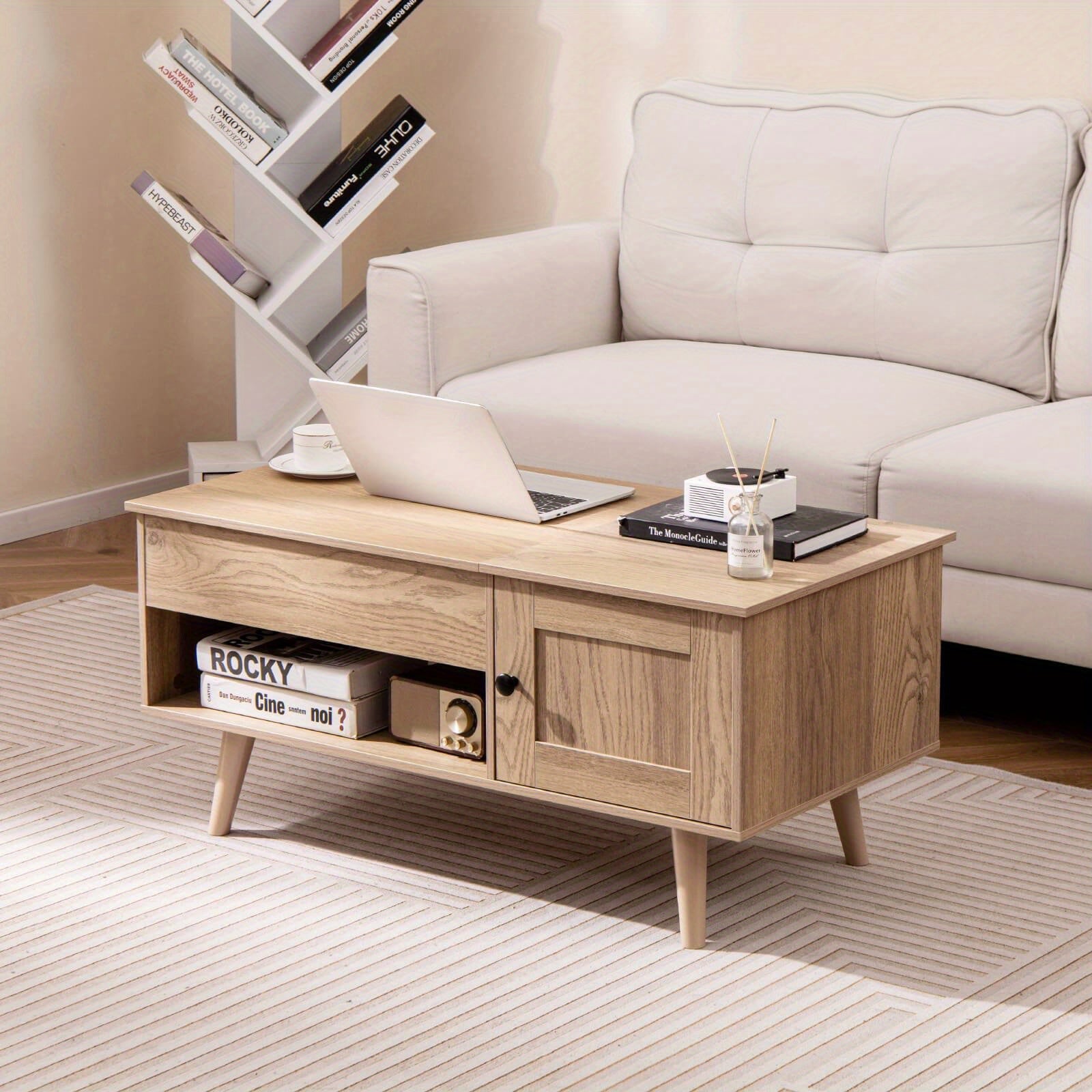 Lift Top Coffee Table with Storage Hidden Compartment Cabinet & Open Shelf