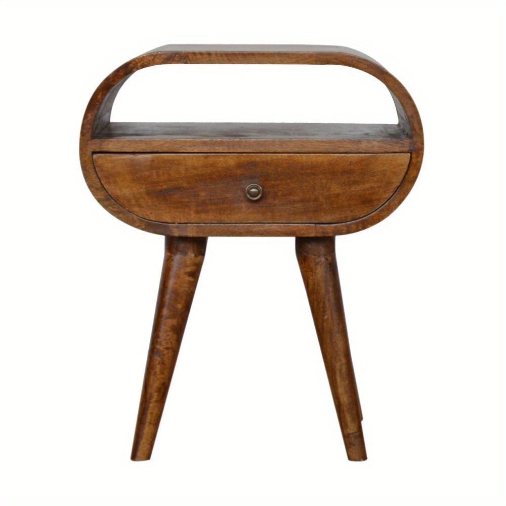 Chestnut Circular Open Wooden Bedside Table  Nightstand