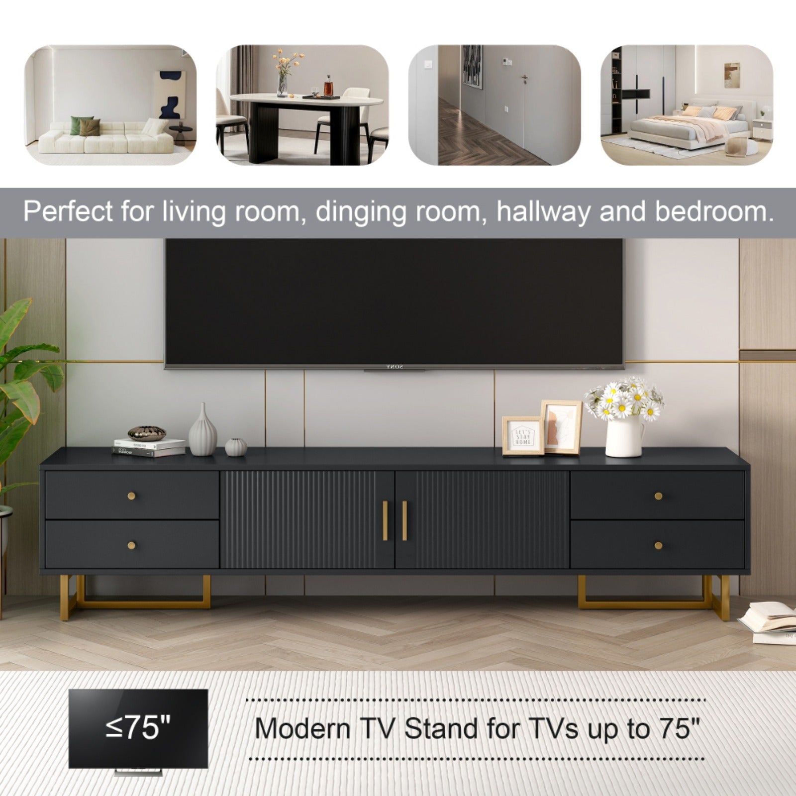 TV Stand for 65+ Inch TV, Entertainment Center TV Media Console Table, Modern TV Stand with Storage, TV Console Cabinet Furniture for Living Room