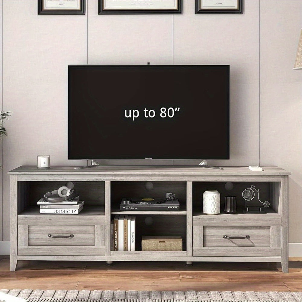 TV Stand for TVs up to 80 Inch Modern Entertainment Center with Double Drawers, Farmhouse TV Storage Cabinet Console Table with Adjustable Shelves for Living Room, Bedroom (70 Inch, Black)