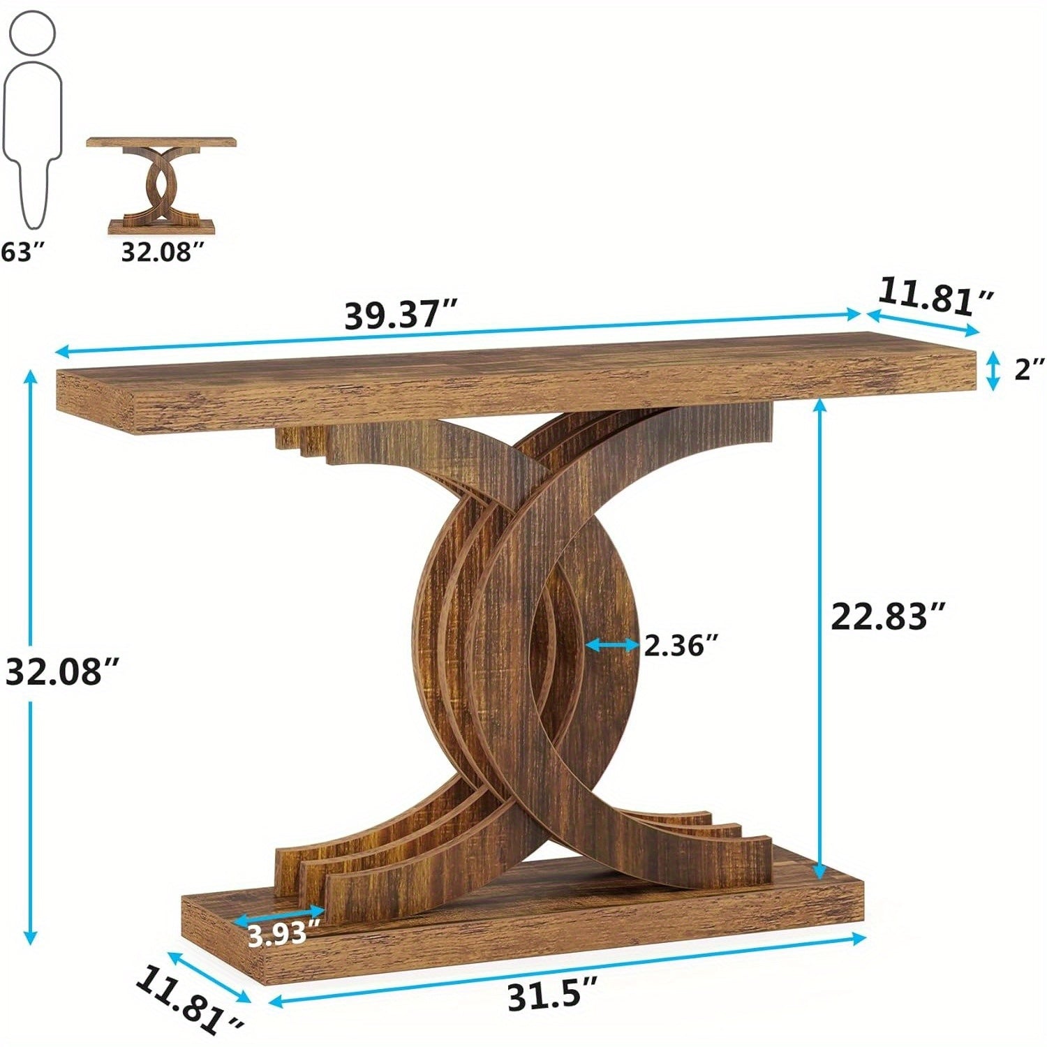 Farmhouse Console Tables for Entryway, Modern 39-inch Entryway Table with Geometric Base, Wooden & Metal Hallway Table/Narrow Sofa Table/Accent Table for Entrance, Living Room, Bedroom, Standing Shelf