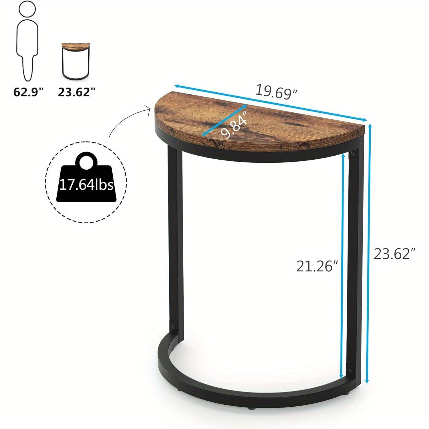 End Table Semi Circle, A Small Half Round Side Table Featuring A Metal Frame And Wood Accent. This Slim C Table Is Perfect For Sofa Couch Placement In The Living Room. Its Design Ensures Easy Assembly